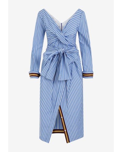 Dries Van Noten Dolada Asymmetric Striped Midi Dress - Blue
