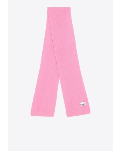 Ganni Logo Patch Knitted Scarf - Pink