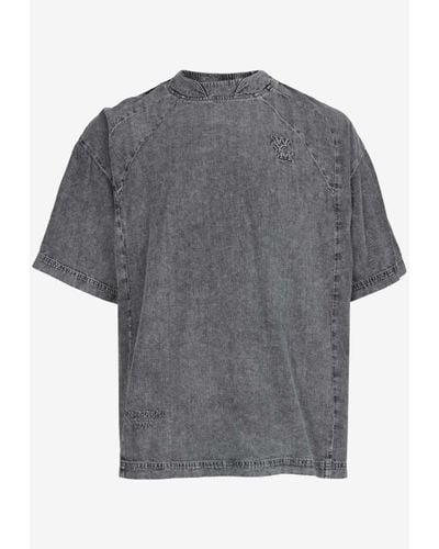 WOOYOUNGMI Logo Embroidered Washed Denim T-Shirt - Grey