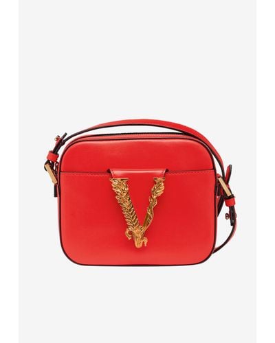 Versace Virtus Camera Bag In Leather - Red