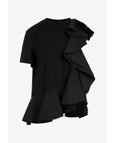 Alexander McQueen Asymmetric Ruffled Crewneck T-Shirt - Black