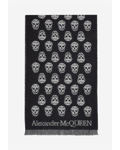 Alexander McQueen Skull Wool Scarf - Blue