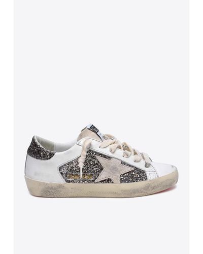 Golden Goose Super-Star Glitter-Paneled Low-Top Trainers - White