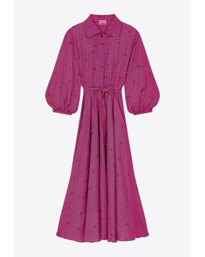 KENZO Weave Midi Shirt Dress - Pink
