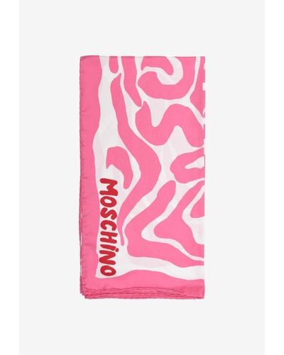 Moschino Patterned Silk Twill Scarf - Pink
