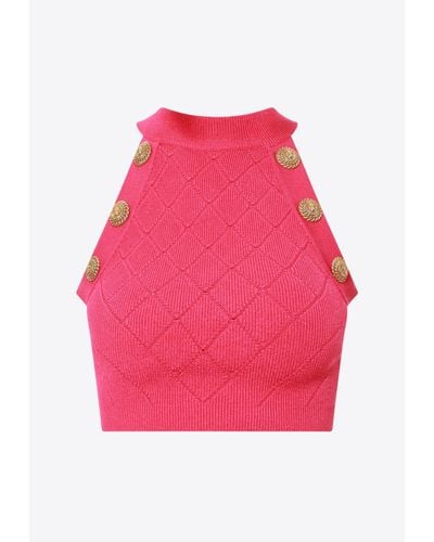 Balmain Rombus Knit Cropped Top - Pink