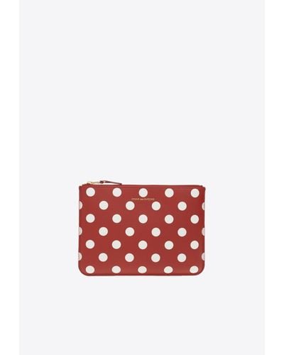 Comme des Garçons Polka Dot Leather Zipped Pouch - Red
