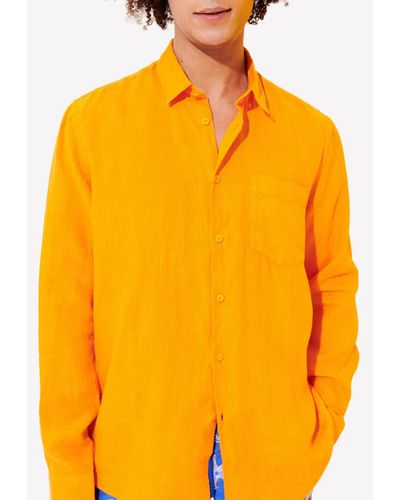 Vilebrequin Caroubis Long-Sleeved Linen Shirt - Orange