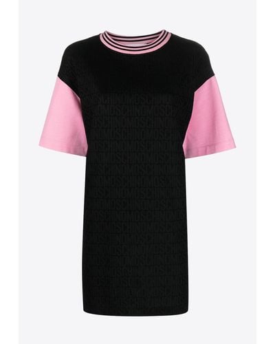 Moschino All-Over Logo Short-Sleeved Mini Dress - Black