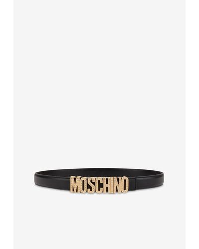 Moschino Crystal-Embellished Logo Buckle Belt - White