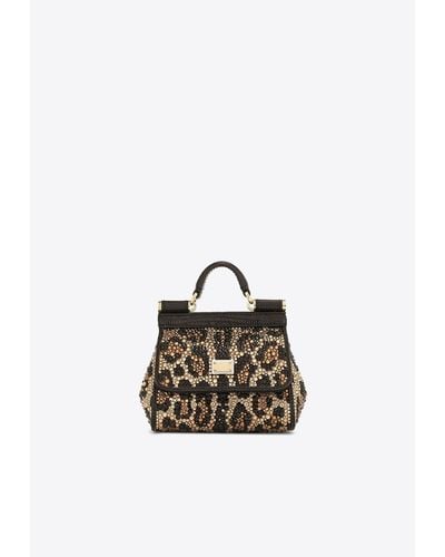 Dolce & Gabbana Mini Sicily Leopard Print Top Handle Bag - White