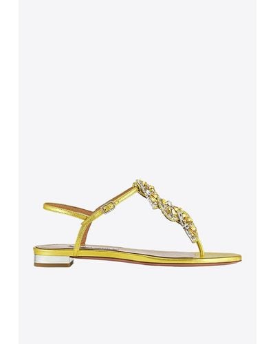 Aquazzura Gin Tonic Crystal-Embellished Flat Sandals - Yellow