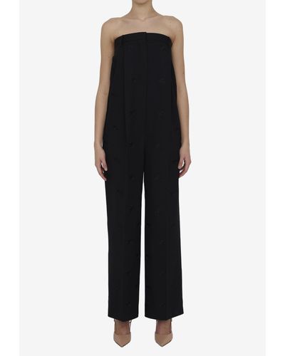Burberry Strapless Tailored Jumpsuit With Ekd Embroidery - Black