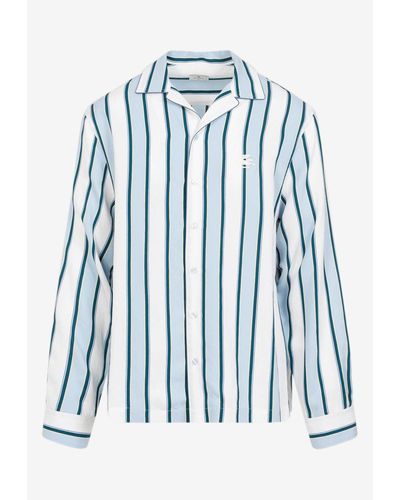 Etro Striped Long-Sleeved Bowling Shirt - Blue