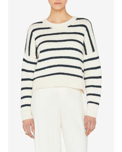 FRAME Knitted Stripe Oversized Sweater - White