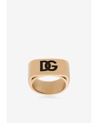 Dolce & Gabbana Dg Engraved-logo Ring - Yellow