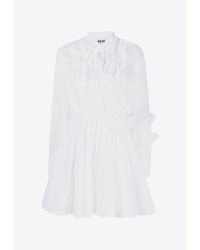 MSGM Ruffled Mini Shirt Dress - White