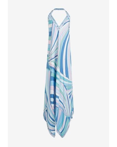 Emilio Pucci Iride Print Silk Maxi Dress - Blue