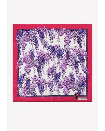 Dolce & Gabbana Wisteria Print Silk Scarf - Purple