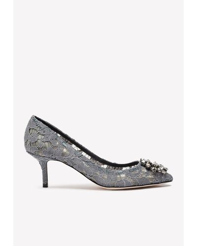 Dolce & Gabbana Bellucci 60 Lace Court Shoes With Brooch Detail - Grey
