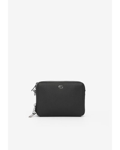 Dior Cd Leather Pouch With Shoulder Strap - Black