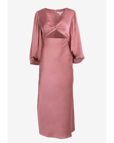 Shona Joy V-neck Midi Dress With Balloon Sleeves - Pink