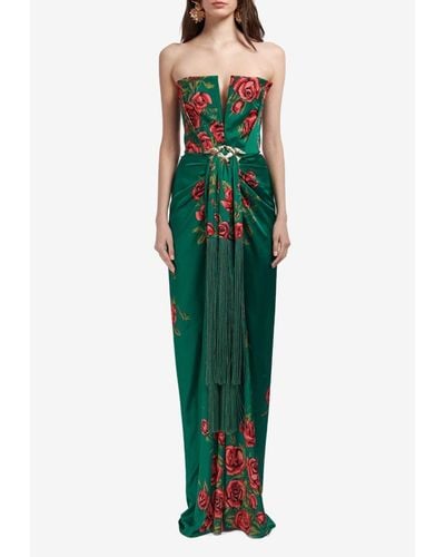 RAISA & VANESSA Strapless Maxi Dress With Fringes - Green