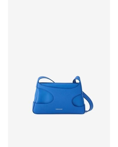 Ferragamo Mini Leather Shoulder Bag With Cut-Outs - Blue