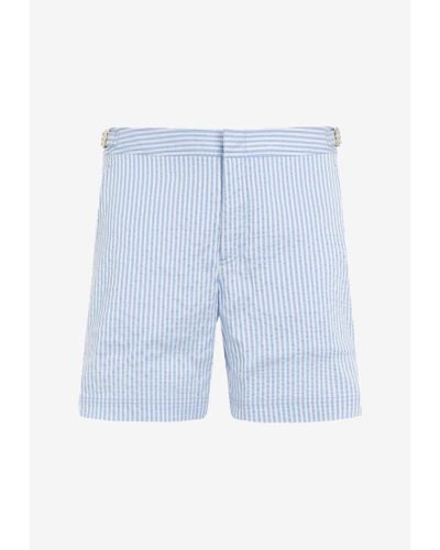 Orlebar Brown Striped Seersucker Bermuda Shorts - Blue