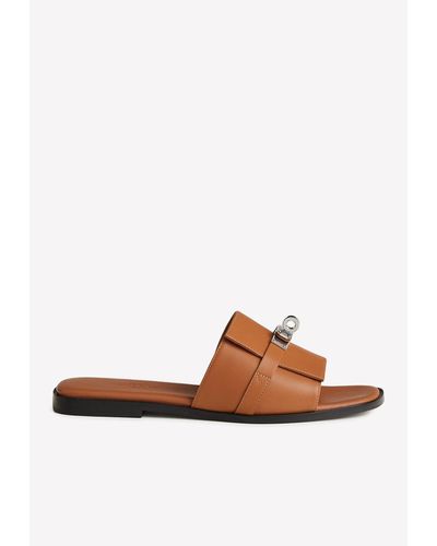 Hermès Giulia Sandals In Calf Leather With Palladium Kelly Buckle - White