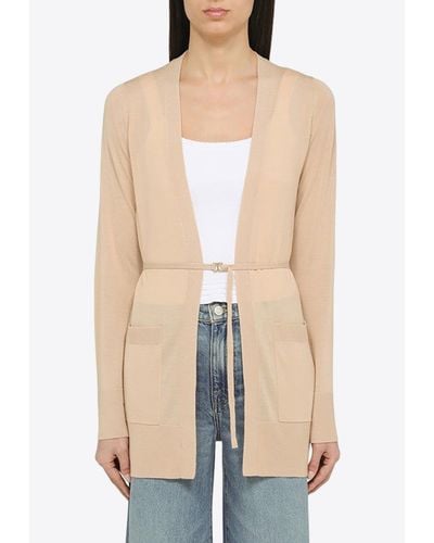 Chloé Long Belted Wool Cardigan - Natural
