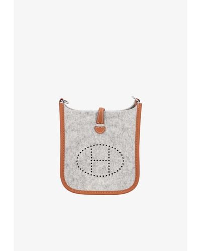 Hermès Mini Evelyne In Gris Clair Felt And Gold Swift With Palladium Hardware - White