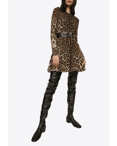 Dolce & Gabbana Leopard Sleeved Mini Dress - Natural