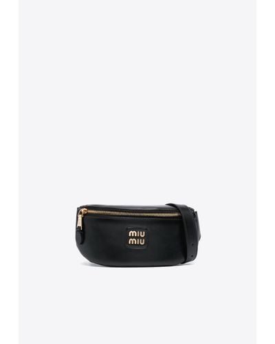 Miu Miu Logo Patch Leather Belt Bag - White