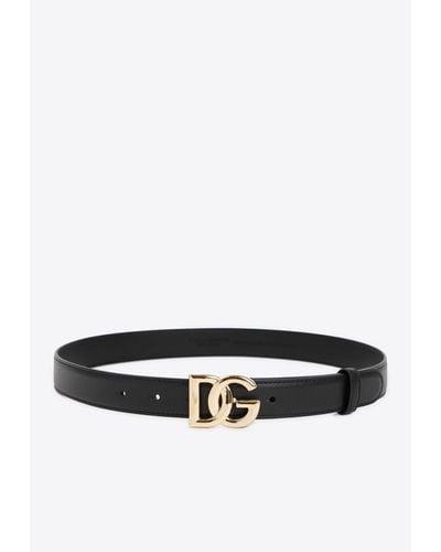 Dolce & Gabbana Interlocking Logo Leather Belt - White