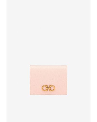 Ferragamo Gancini Compact Wallet In Calf Leather - Pink