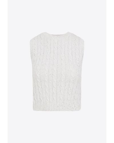 Brunello Cucinelli Sequins Knitted Sweater Vest - White