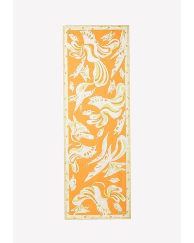 Emilio Pucci Farfalle Print Silk Twill Scarf - Orange