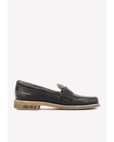 Golden Goose Distressed Leather Penny Loafers - White