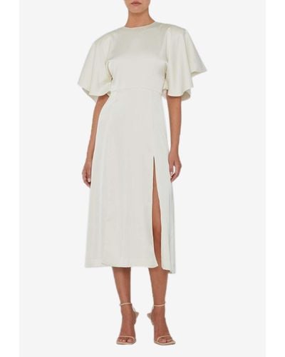 ROTATE BIRGER CHRISTENSEN Short-Sleeved Satin Midi Dress - White