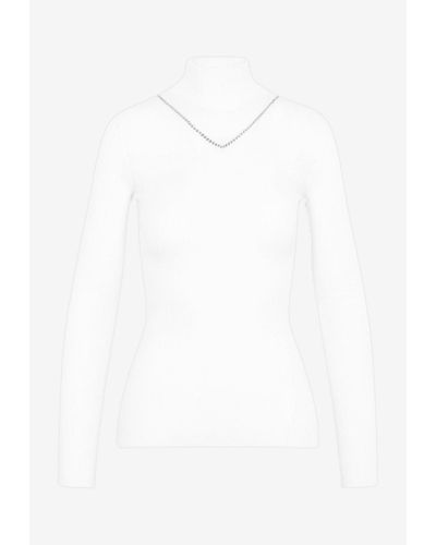 Bottega Veneta Turtleneck Crystal Sweater - White