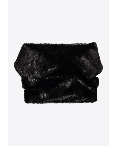 Versace Faux Fur Double-Breasted Cape - Black