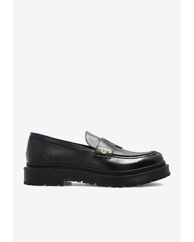 Versace Slip-On Leather Loafers - Black