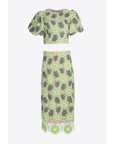 Elliatt Revival Embroidered Top And Skirt Set - Green