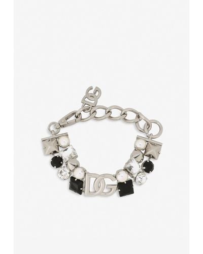 Dolce & Gabbana Rhinestone Embellished Dg Logo Bracelet - Metallic