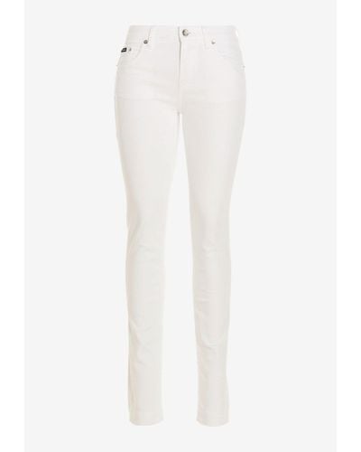 Dolce & Gabbana Logo Plate Slim-Fit Jeans - White