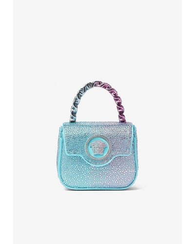 Versace Mini La Medusa Crystal Embellished Top Handle Bag - Blue
