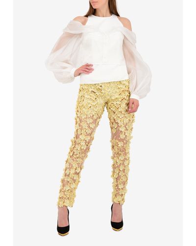 Irene Luft Enchanted 3D Floral Pants - Yellow