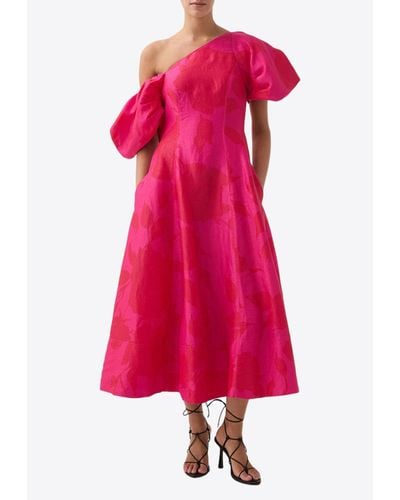 Aje. Arista One-Shoulder Printed Midi Dress - Pink