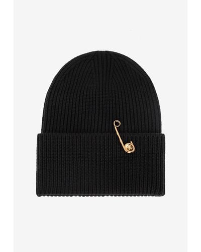 Versace Safety Pin Ribbed Beanie - Black